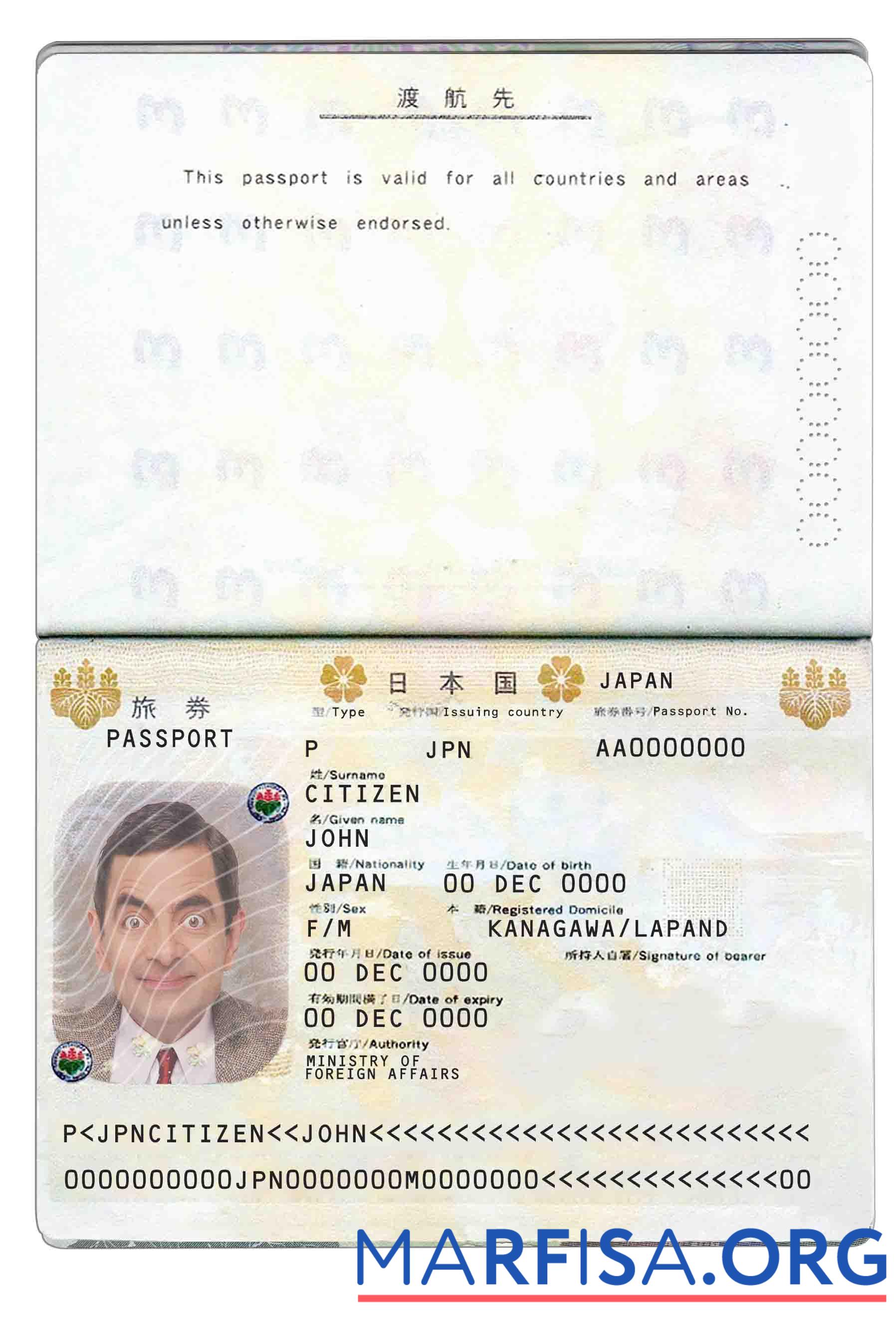 Downloadable Japan passport template